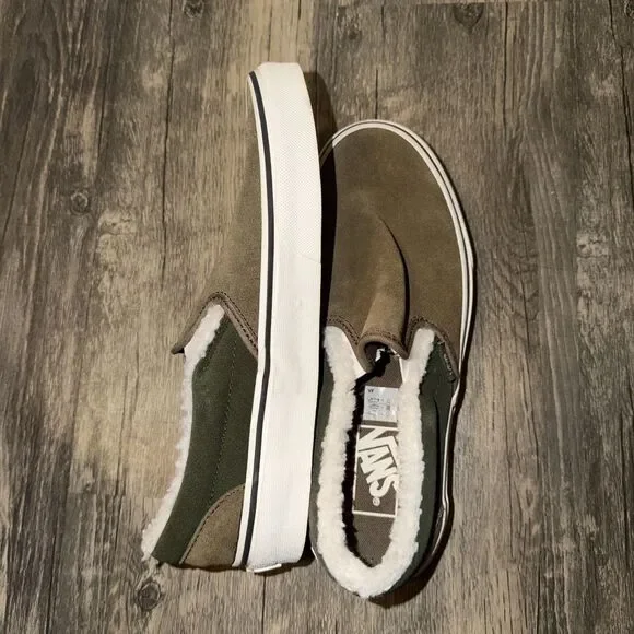 Vans Classic Slip-On Brown Suede Faux Fur Skate Shoes Women’s 8 Mens 6.5 - Picture 2 of 6